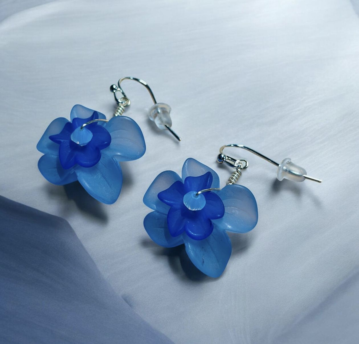 Whitney Earrings Blue Acrylic Flowers