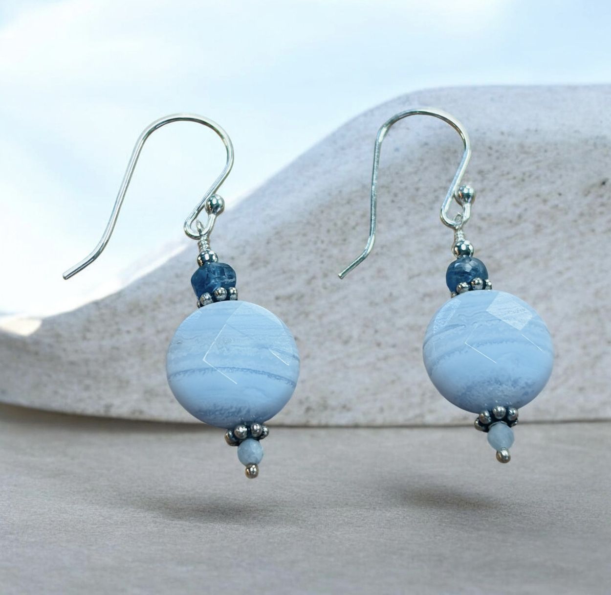 Estancia Earrings Blue Lace Agate and Shaded Solalite Sterling Silver