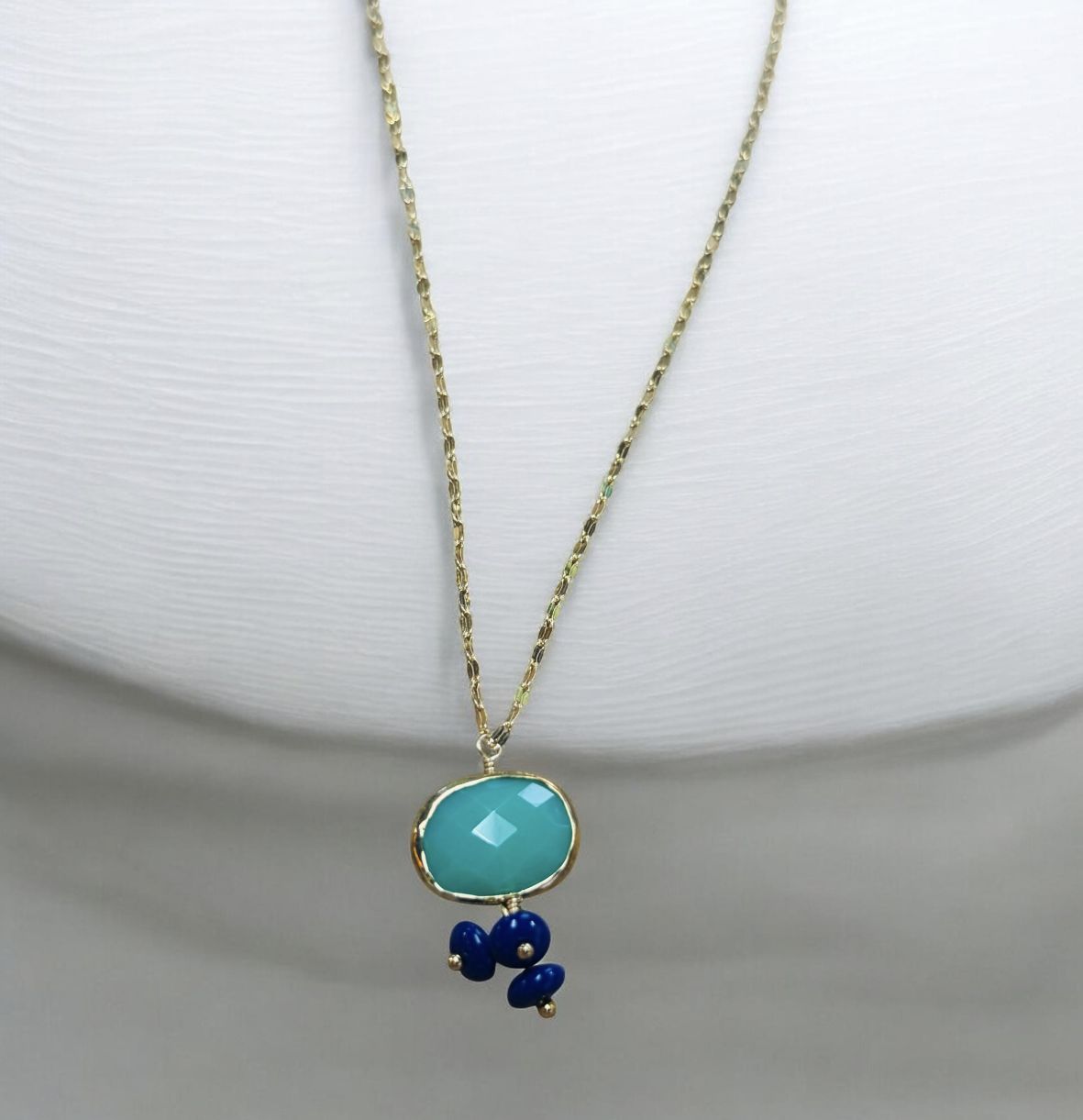 Estancia Necklace Chrysoprase in Gold Vermeil and Blue Glass Beads