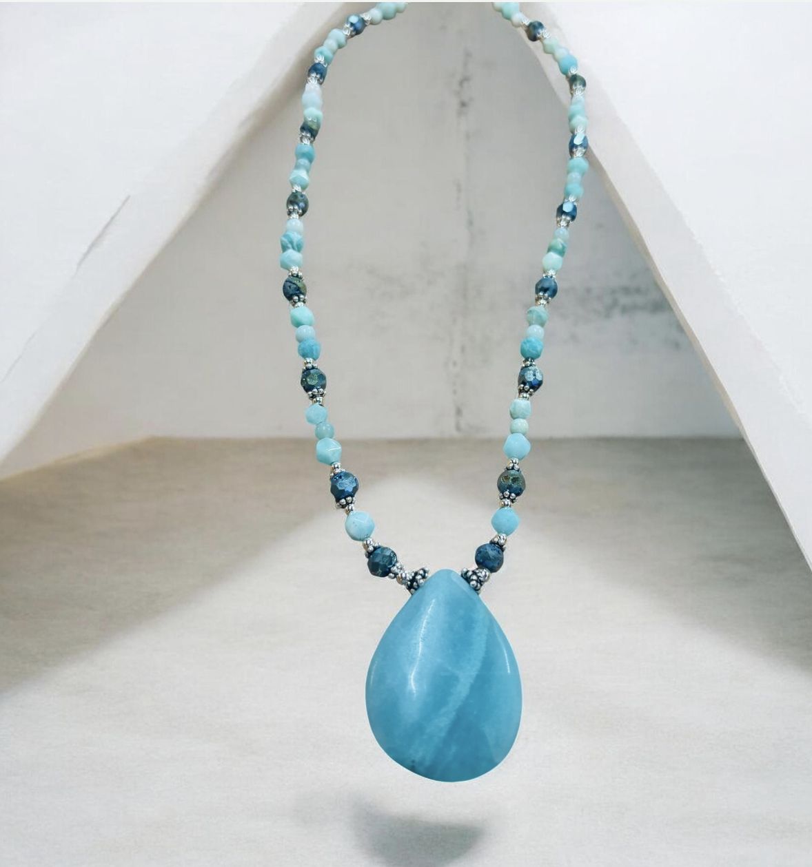 Estancia Necklace Amazonite Teardrop with Druzy beads