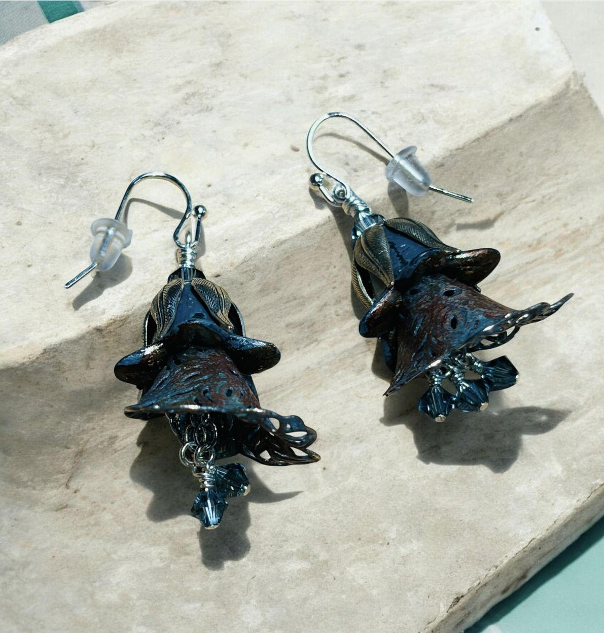 Whitney Earring Blue and Silver Enameled Copper "Calla Lilly"