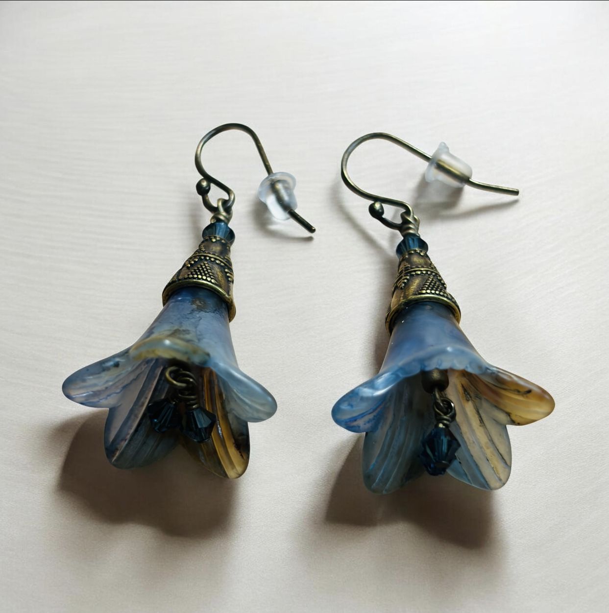 Whitney Earring Blue  Acrylic Flower with Brass
