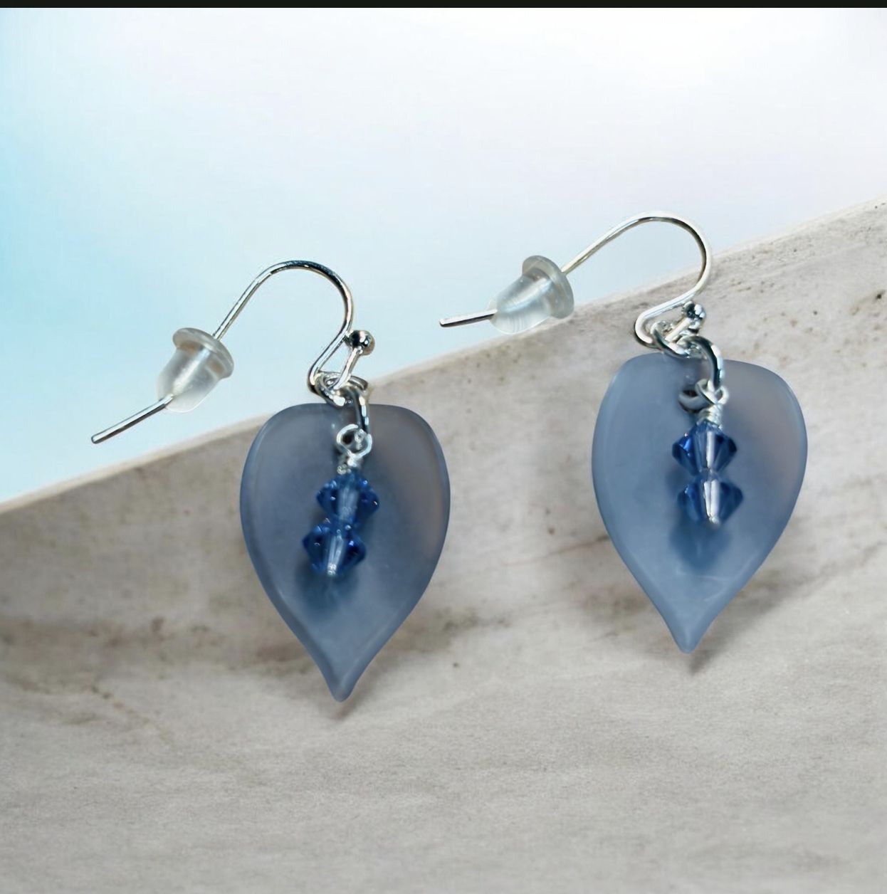 Whitney Earring Gray Petal with Blue Swarovski Crystals