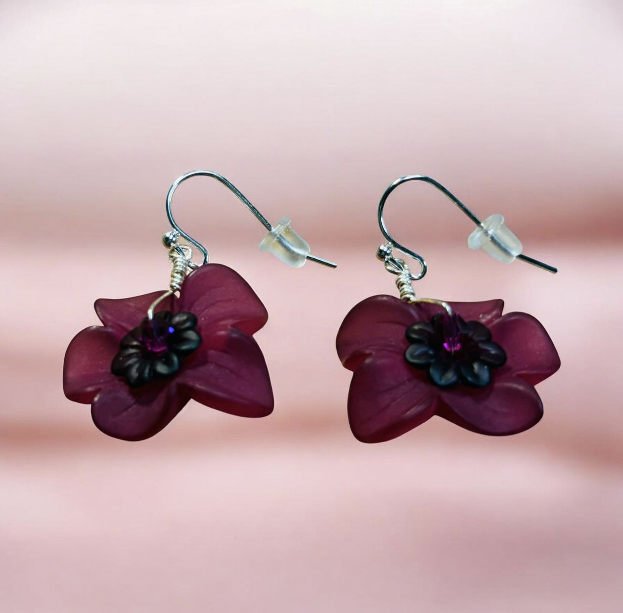 Whitney Earring Maroon Flowers Acrylic