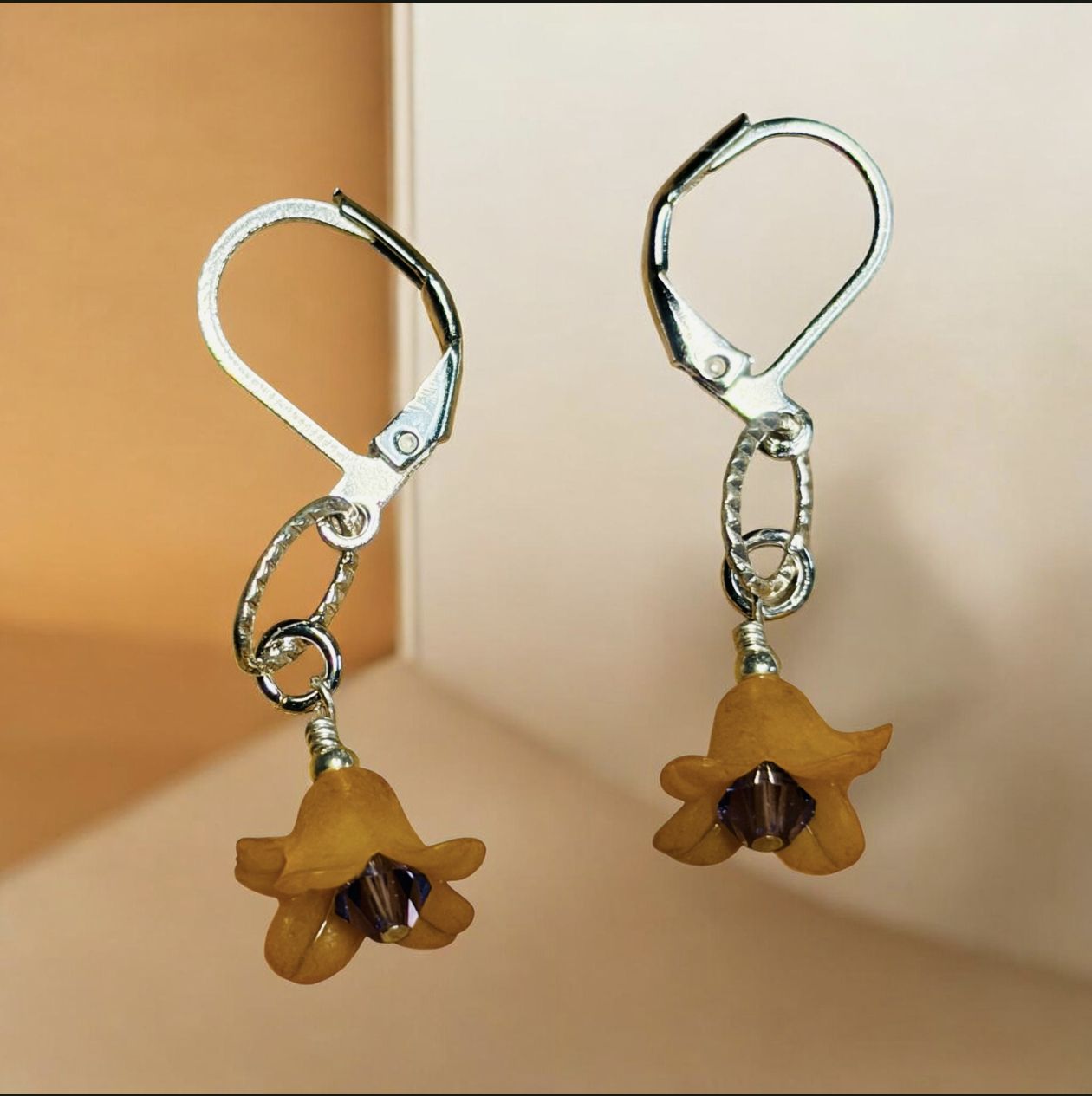 Whitney Earring Orange Acrylic Flowers on Silver Loop