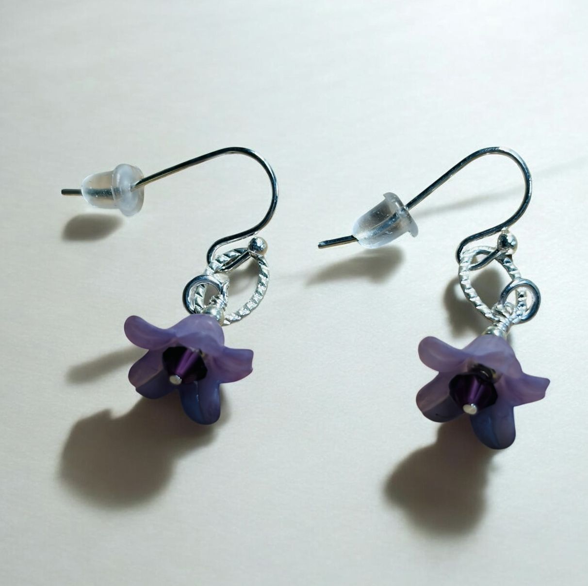 Whitney Earring Purple Acrylic Flowers on Silver Loop