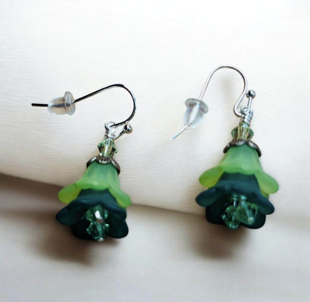 Whitney Earring Double Green Flower with Green Swarovski Crystals