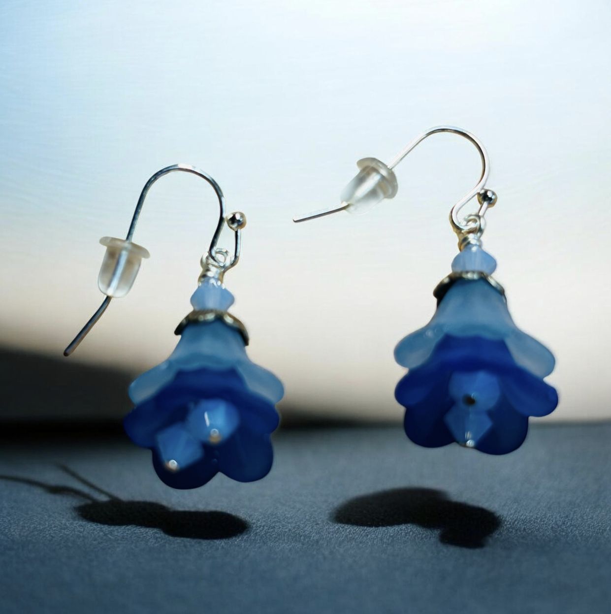 Whitney Earring Blue Acrylic Flowers with Light Blue Swarovski Crystals