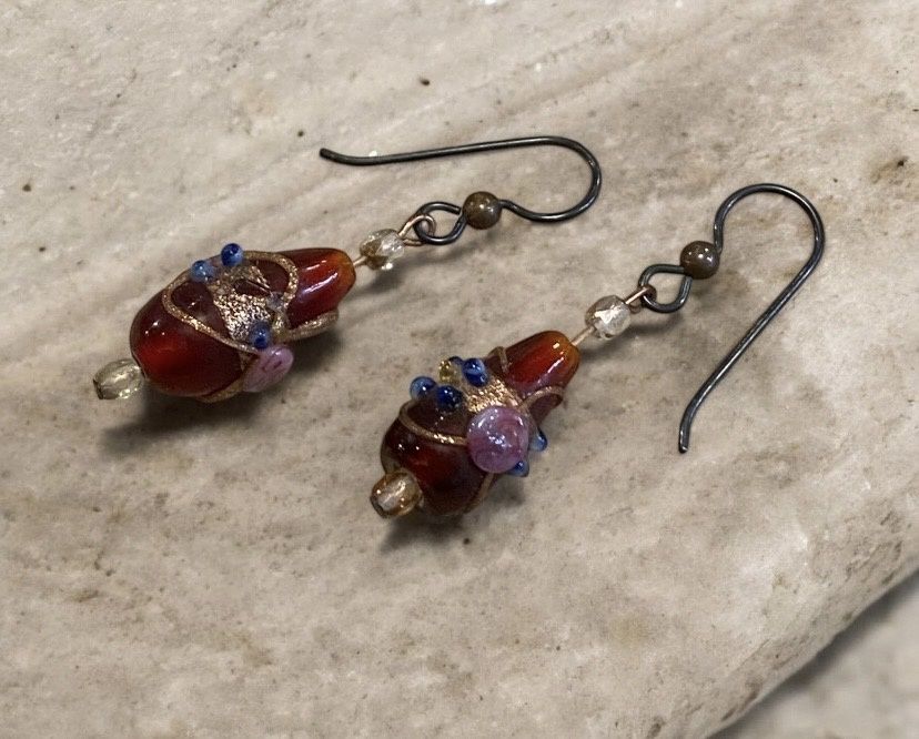 Nadeau Earring Red Artisan Made Lampwork Glass