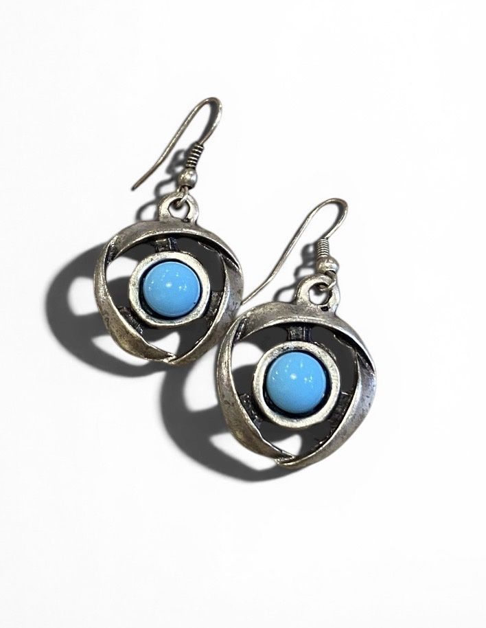 Nadeau Earring SIlver Pewter with Turquoise Glass