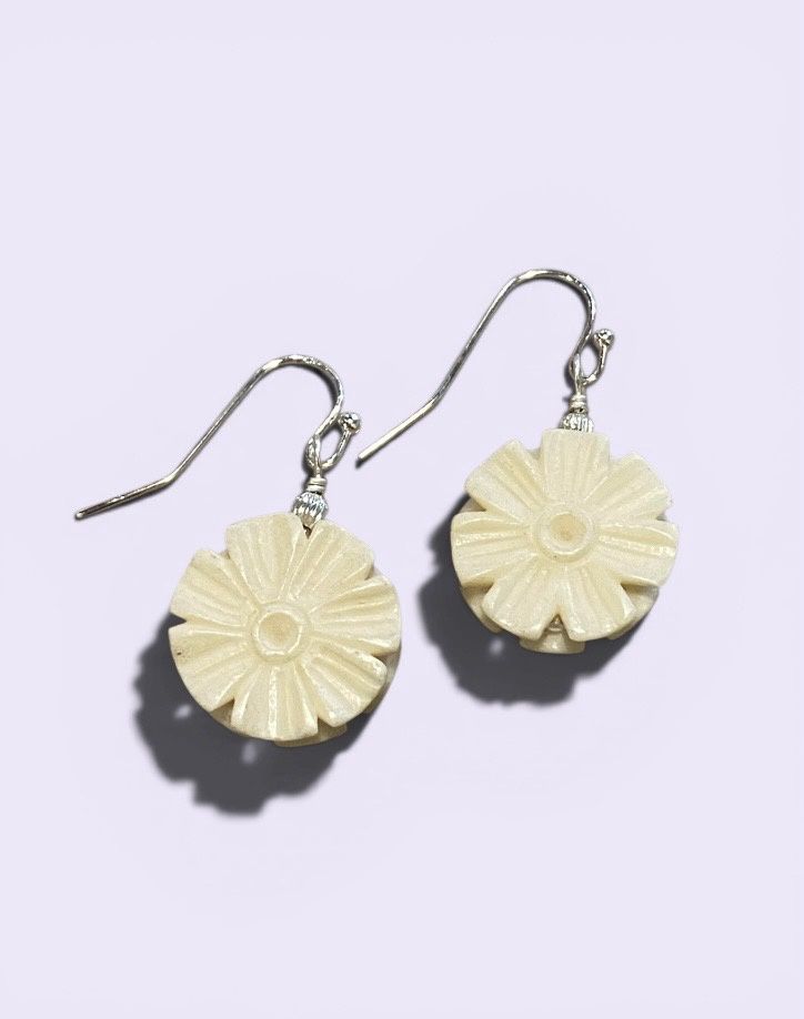 Nadeau Earring Bone Carved Flowers