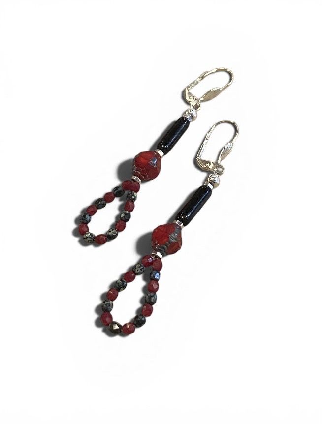 Nadeau Earring Red and Gray Czech Glass