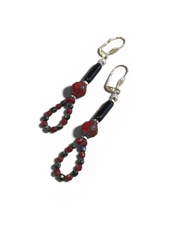 Nadeau Earring Red and Gray Czech Glass