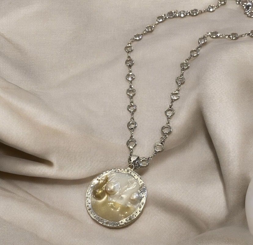 Nadeau Necklace Crystal Chain with Pearl Pendent
