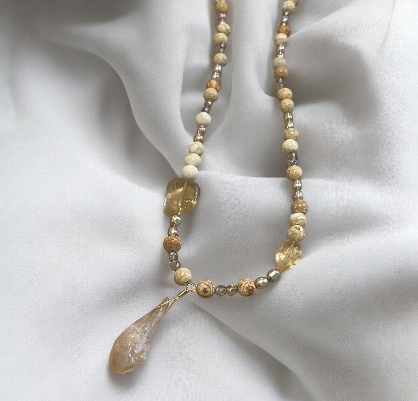 Nadeau Necklace Raw Citrine with Mixed Gemstones and Pearls