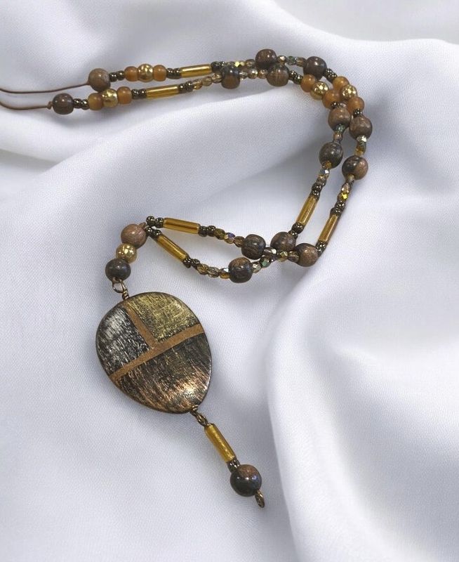 Nadeau Necklace Artisan Wood Pendent with Amber and African Wood