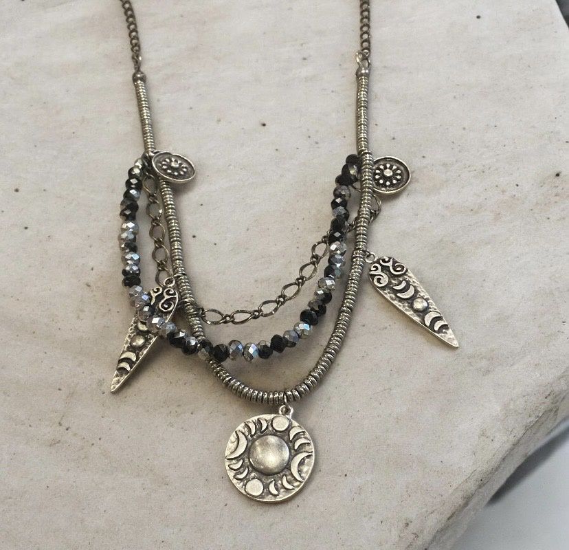 Nadeau Necklace Silver Pewter and Crystal