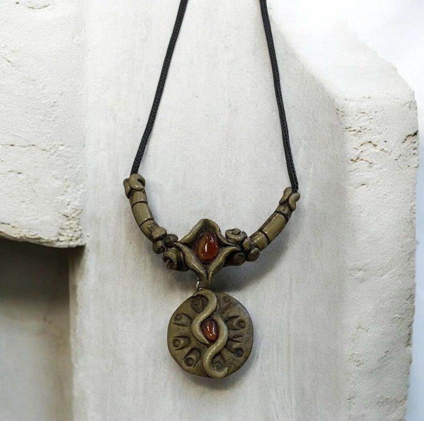 Nadeau Necklace Wood with Orange Glass