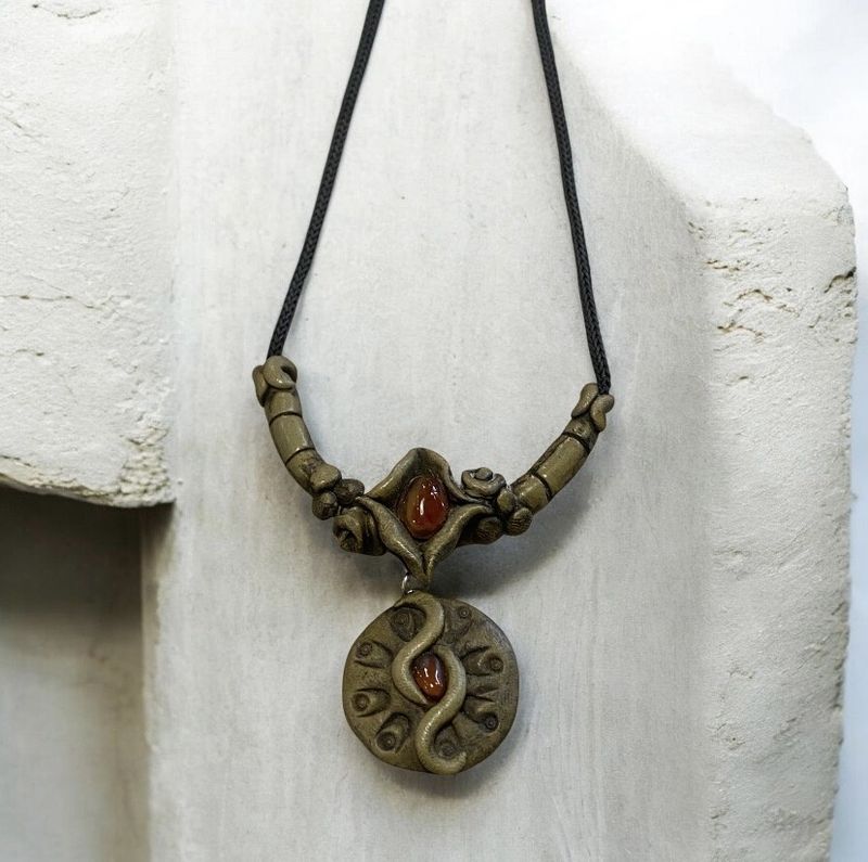 Nadeau Necklace Wood with Orange Glass