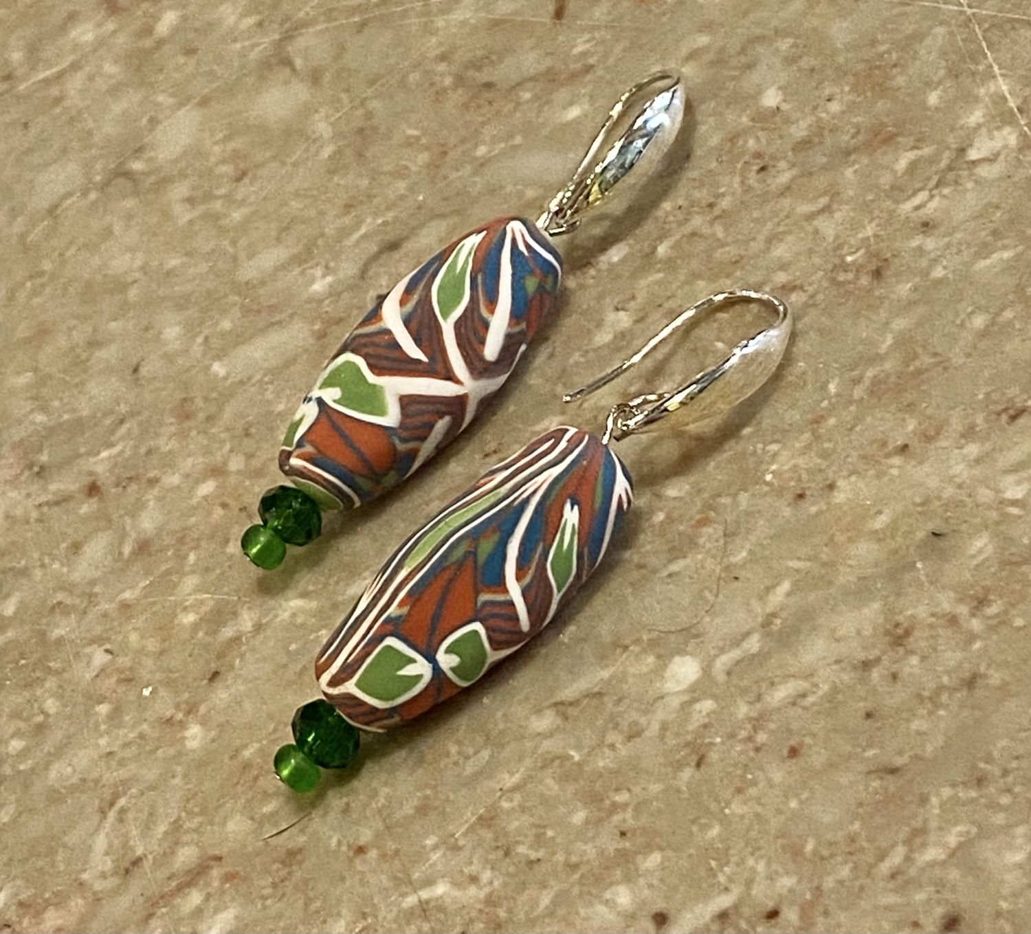 Most Earring Tropical Marbled Ovals w/ Green Crystals