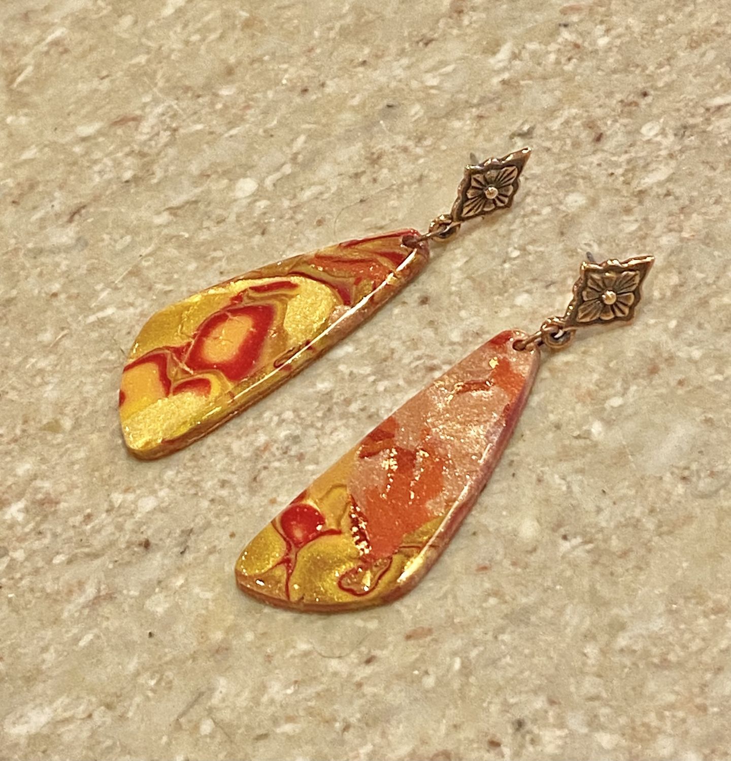 Most Earring Red &amp; Yellow Shimmering Marble Wings