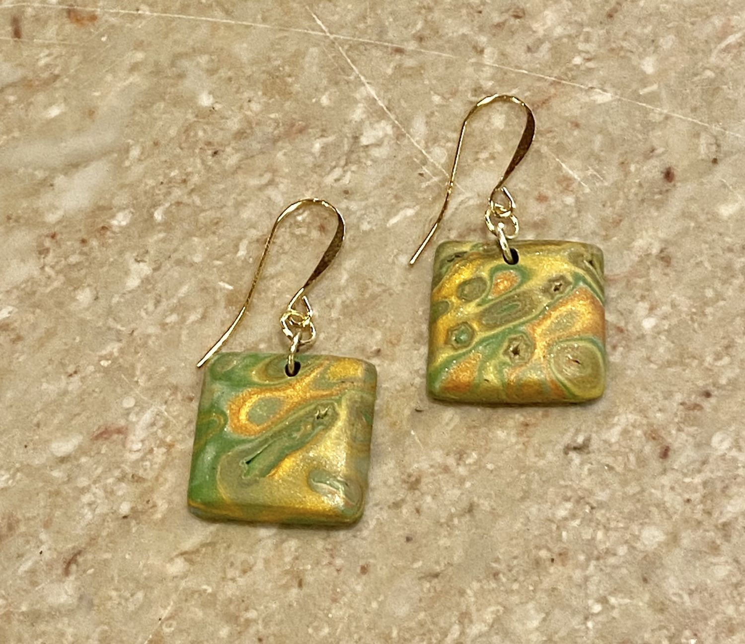 Most Earring Shimmering Green w/ Orange Squares