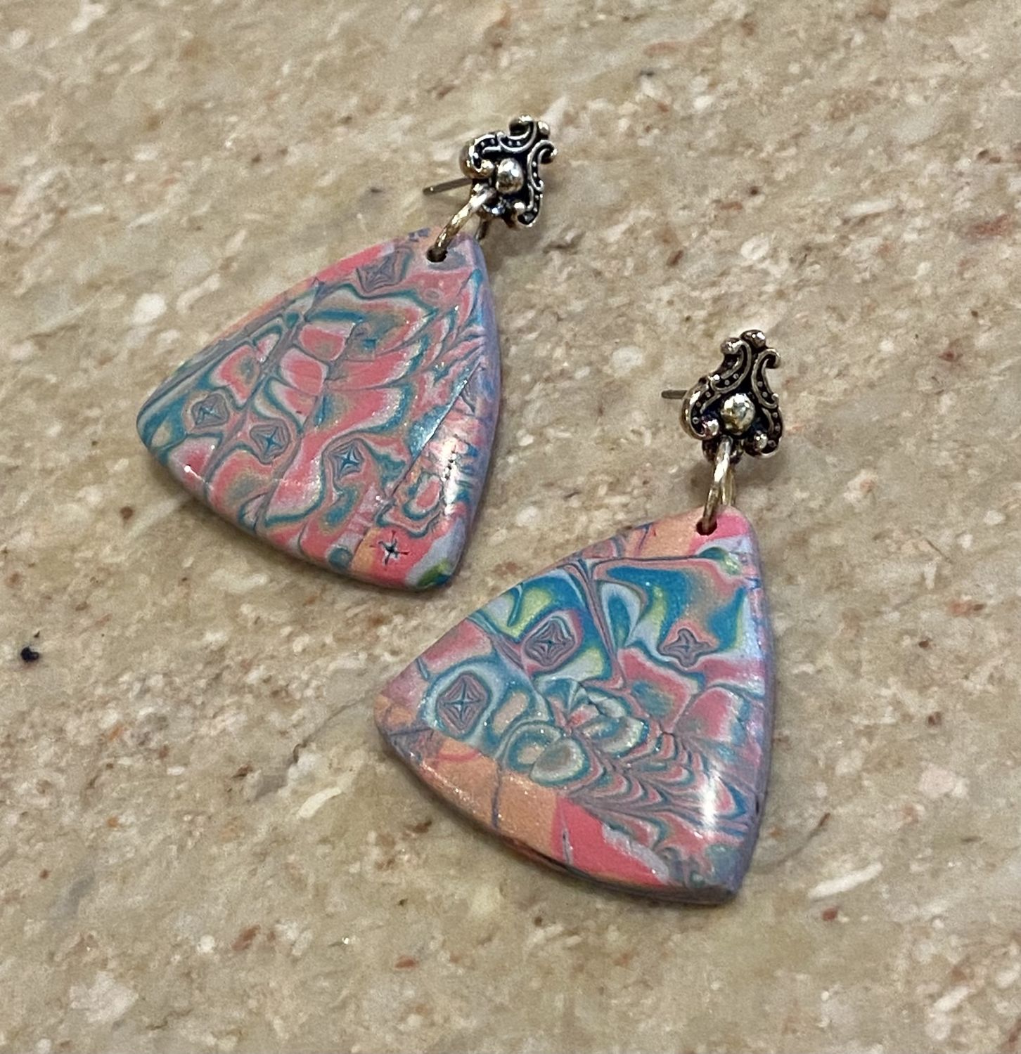 Most Earring Blue &amp; Pink Marbled Triangles