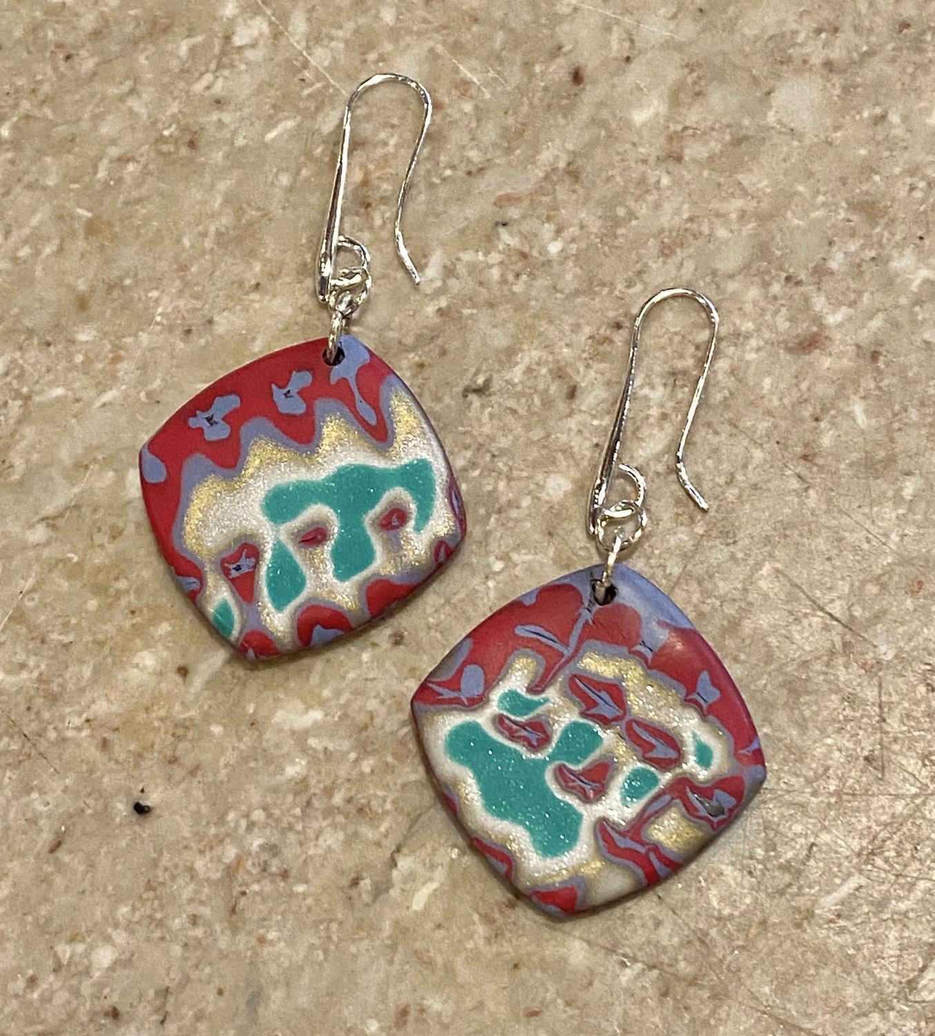 Most Earring Red, Green, Blue Marbled Soft Diamonds