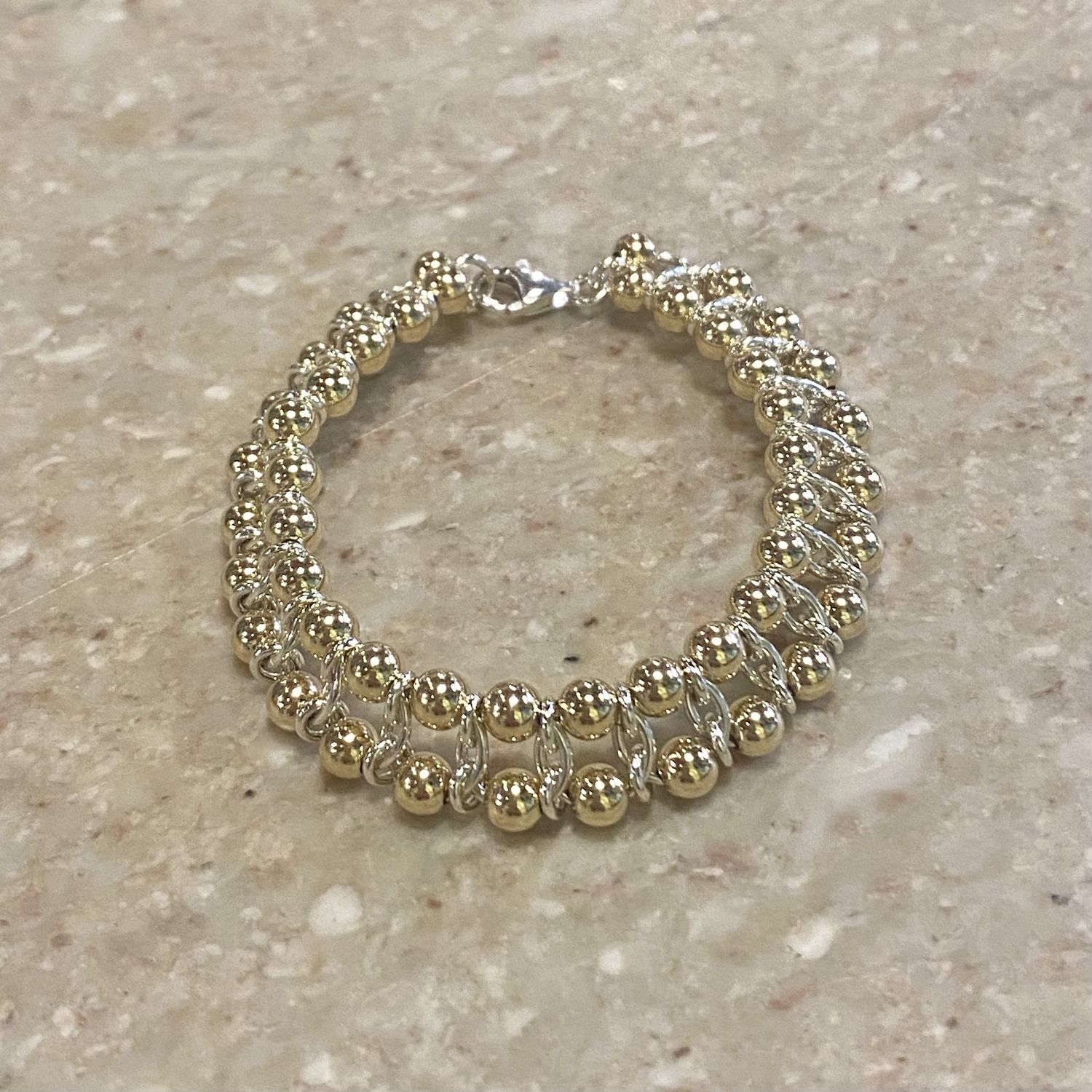 Whitney Bracelet Double Stranded Gold Beads w/ Twisted Silver Spacers