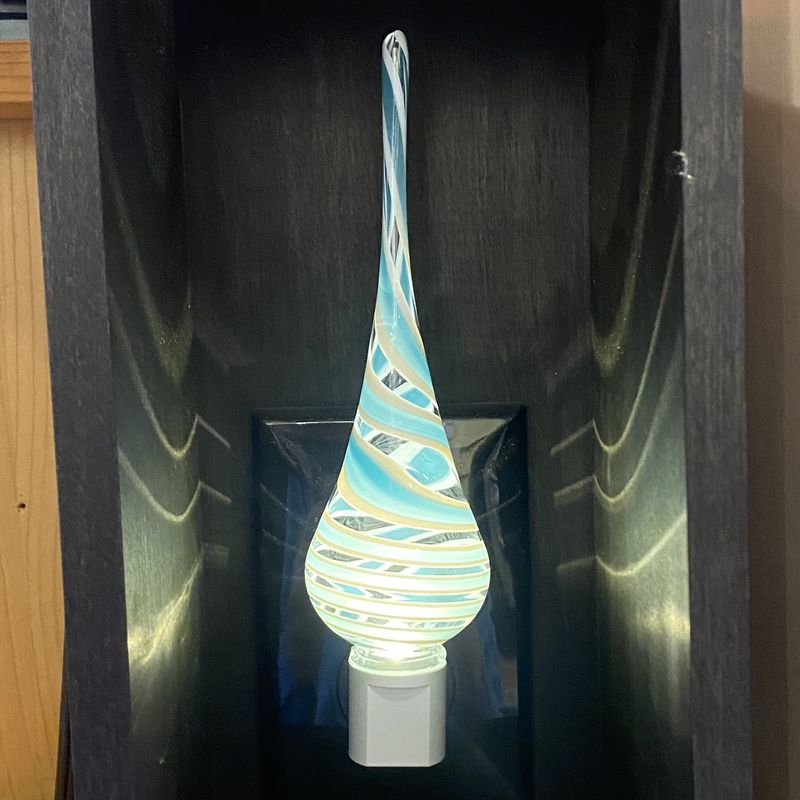 Probstein Glass Nightlight Teal/White/Clear Round Bottom