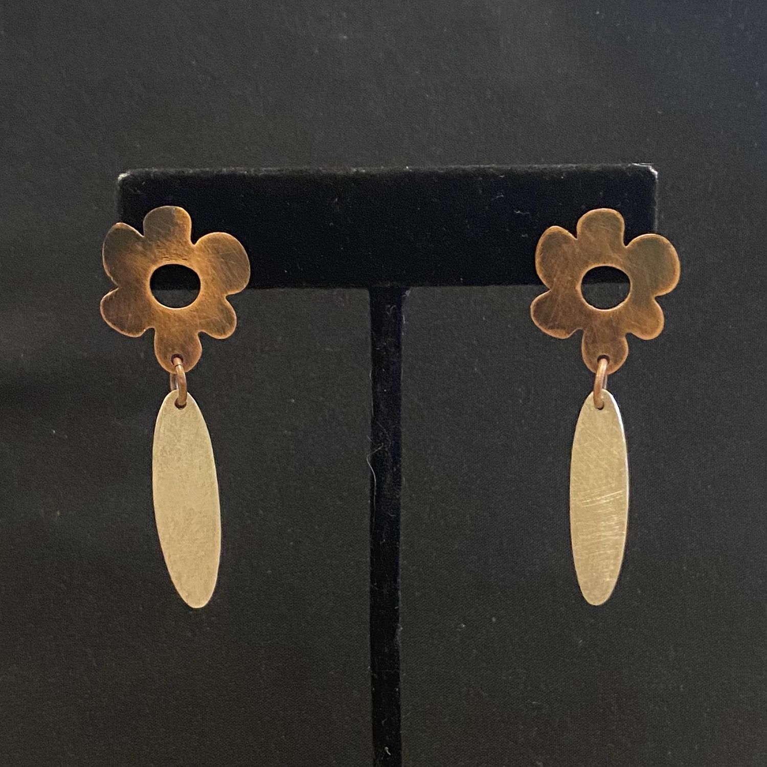DiCesare Earrings Copper Daisies w/ Sterling Silver Oval Drops