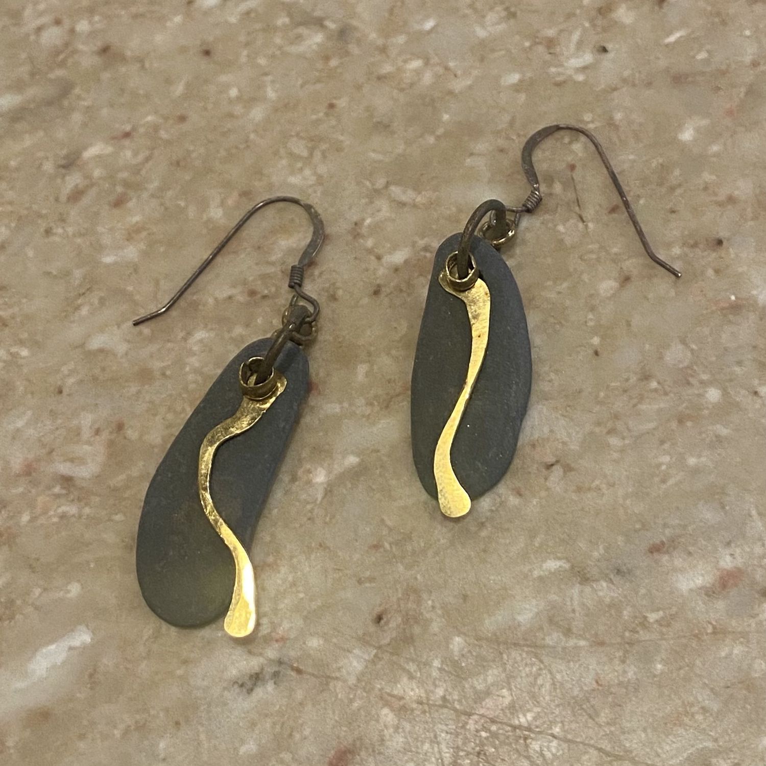 Blue Quarry Earrings Small Lake Thin Stone Brass