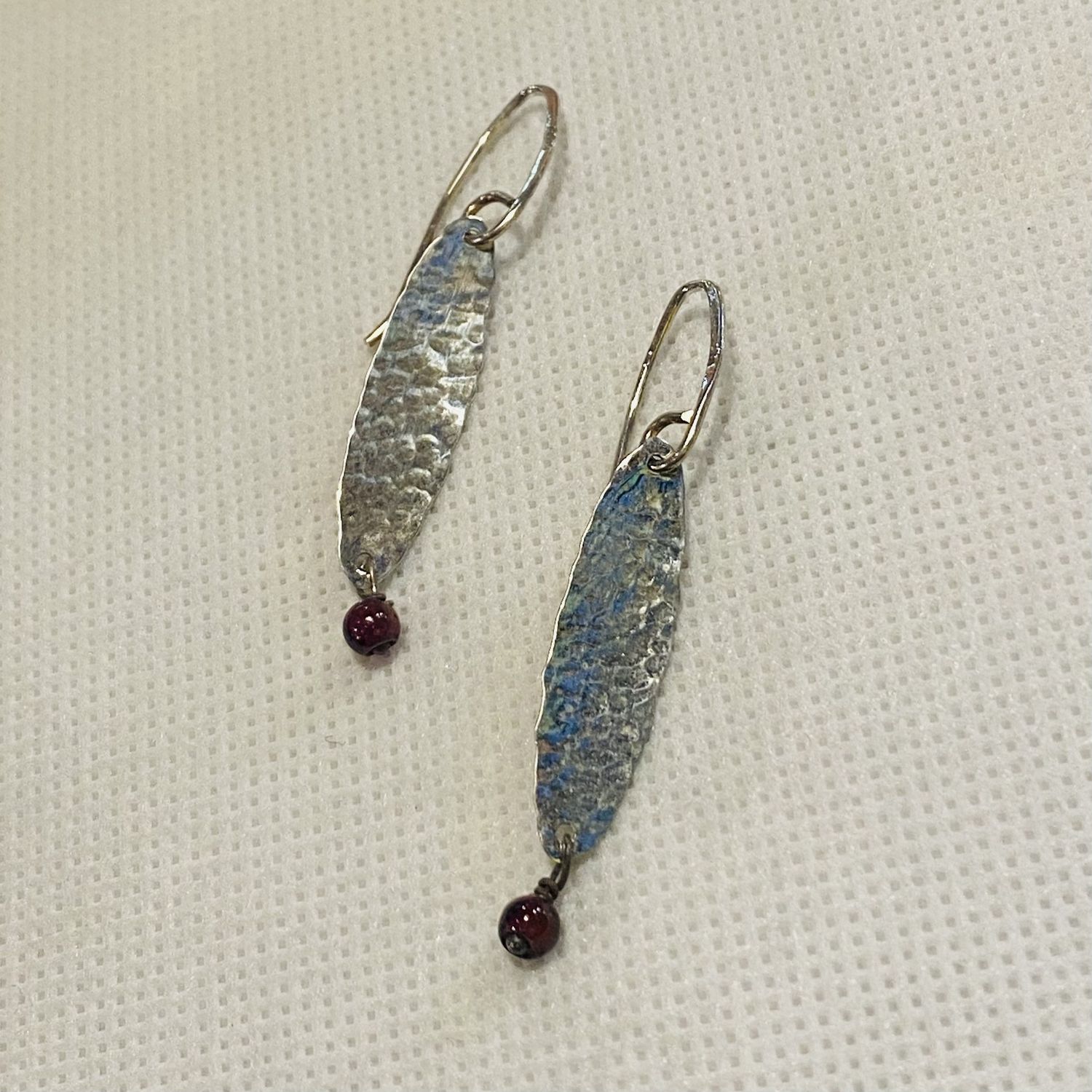 Gonzales Earring Hammered Silver Ovals w/ Garnet
