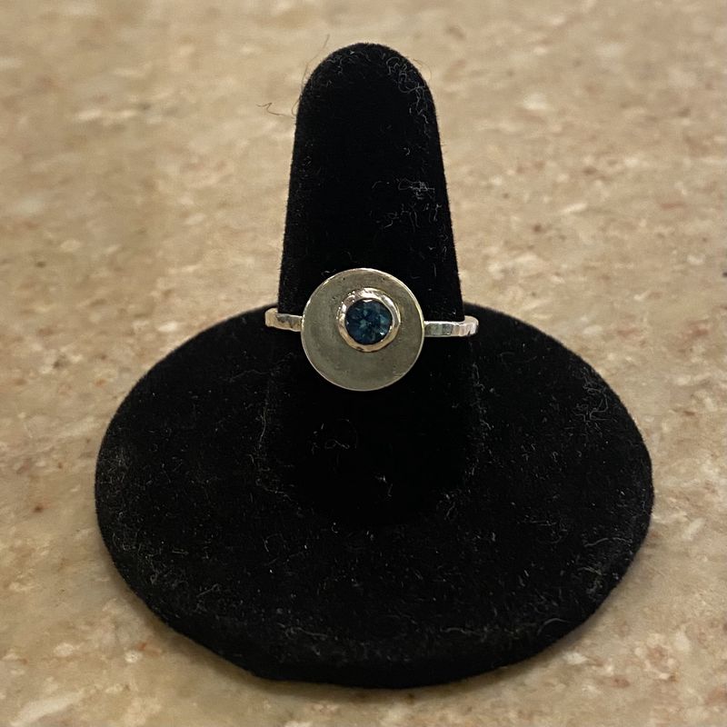 Gonzales Ring Sterling Silver Circle w/ Bezel Set Blue Topaz