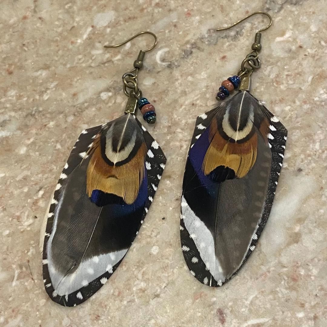 Ormsby Earring Pheasant Feathers w/ White
