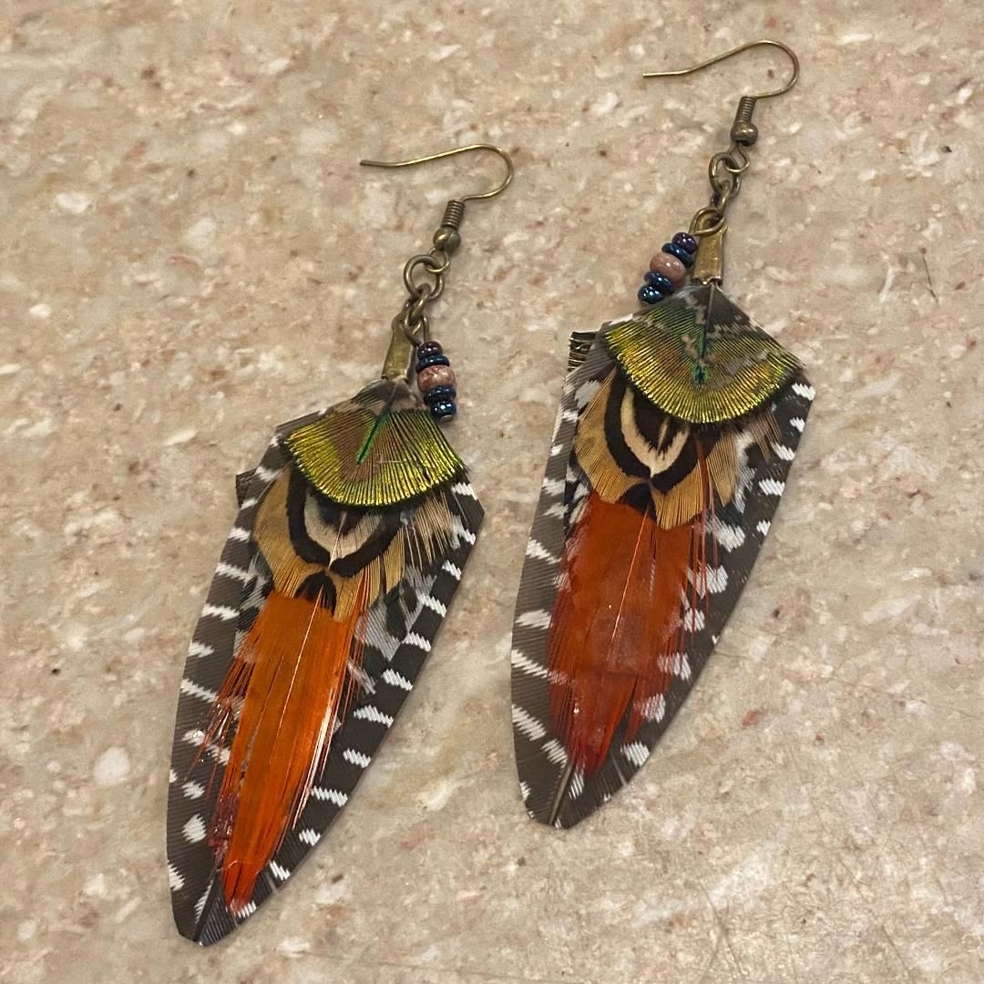 Ormsby Earring Pheasant Feathers w/ Orange