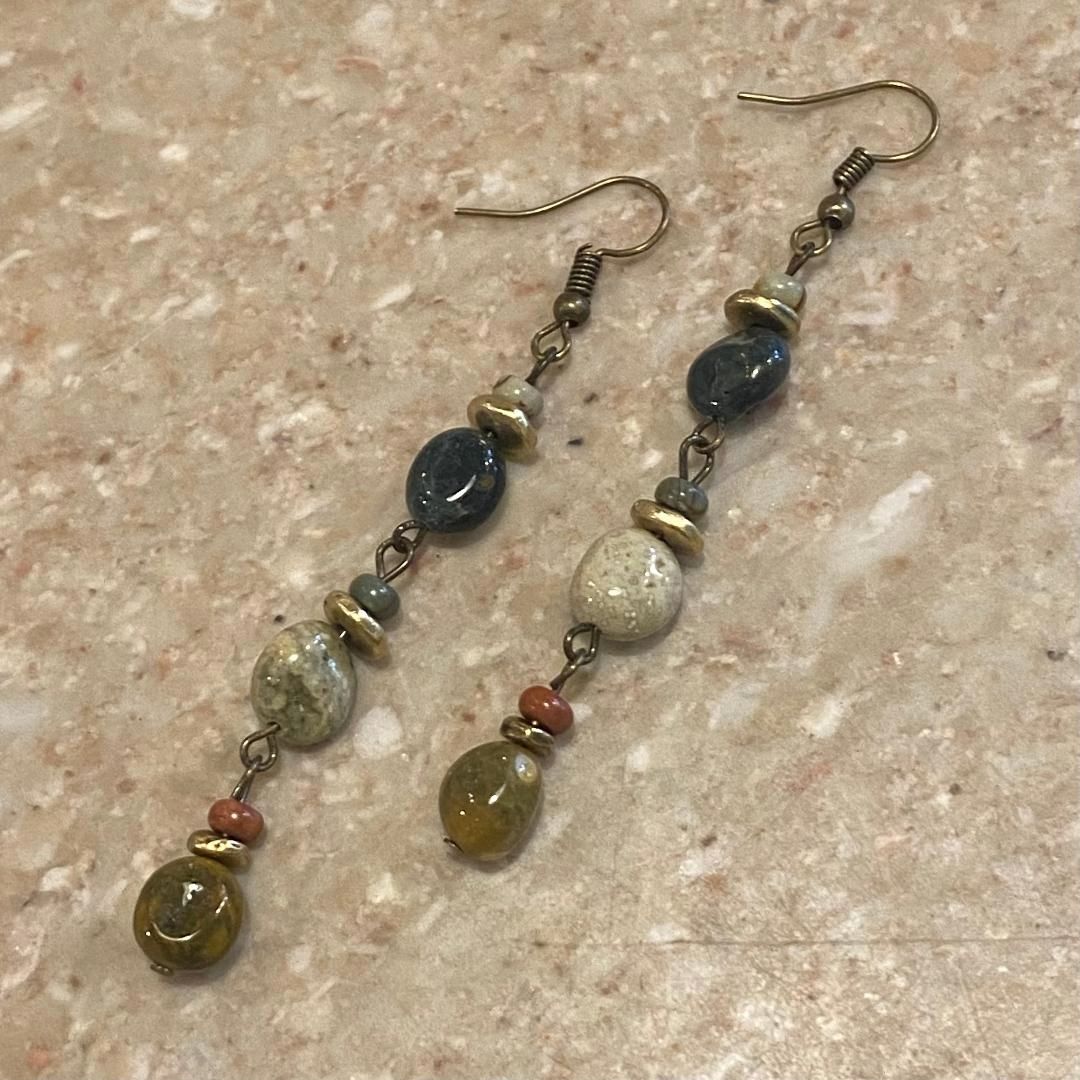 Ormsby Earring 3 Tier Jasper Stones Dark Blue, Gray, Yellow/Green