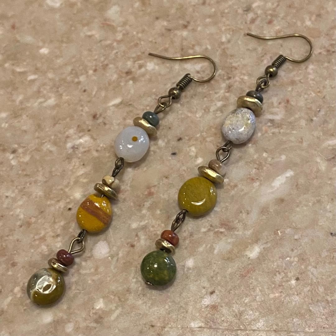 Ormsby Earring 3 Tier Jasper Stones White, Yellow, Green