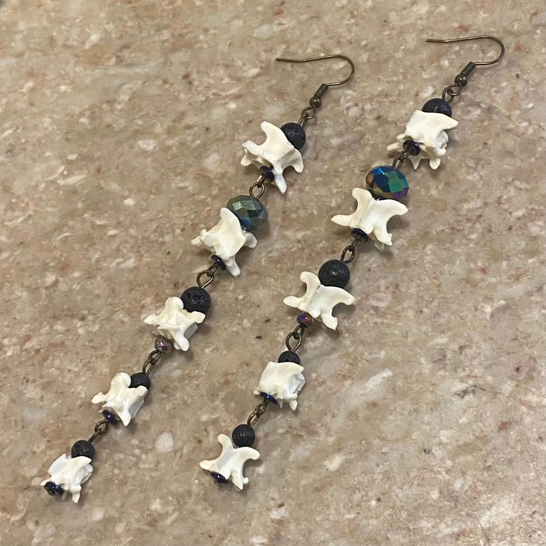 Ormsby Earring Rattlesnake Bones w/ Lava Stones &amp; Iridescent Crystals
