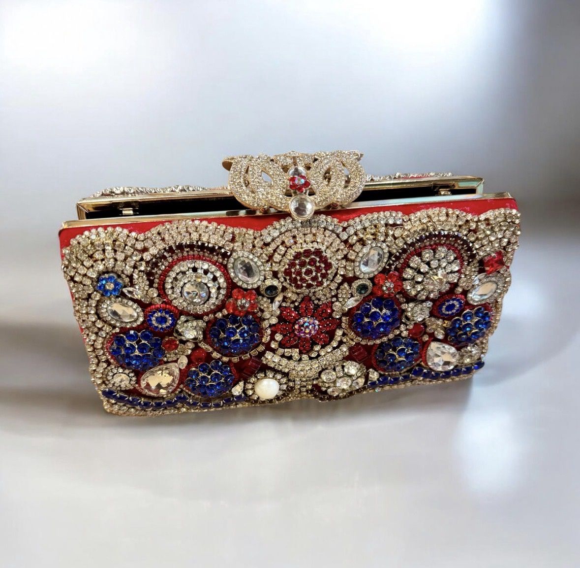 The Bling Lady Red, White &amp; Blue Double Sided Crystal Purse
