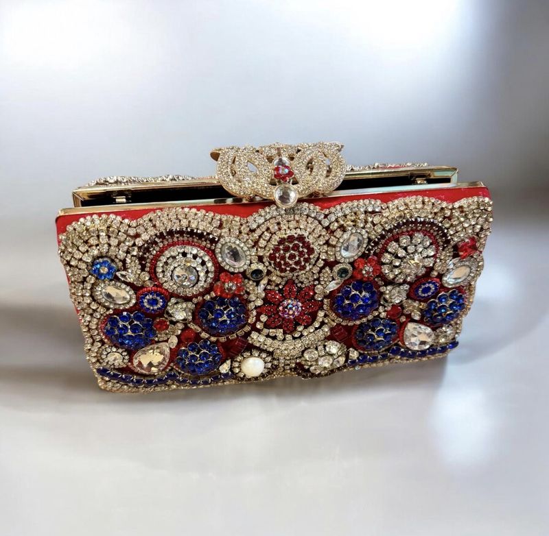 The Bling Lady Red, White &amp; Blue Double Sided Crystal Purse