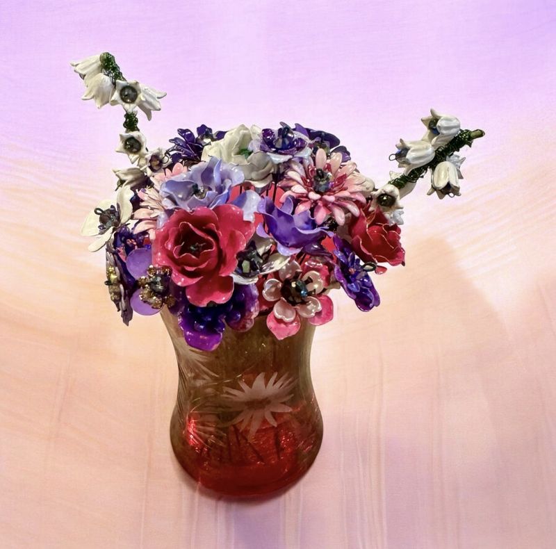 The Bling Lady Forever Flowers Pink, White &amp; Purple in Red Vase