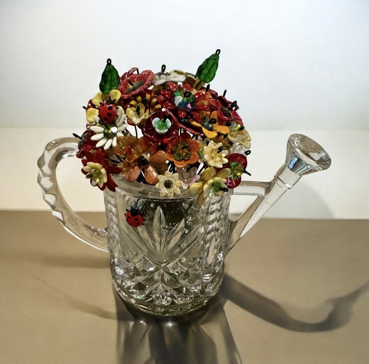 The Bling Lady Forever Flowers Red, Orange &amp; White in Watering Can