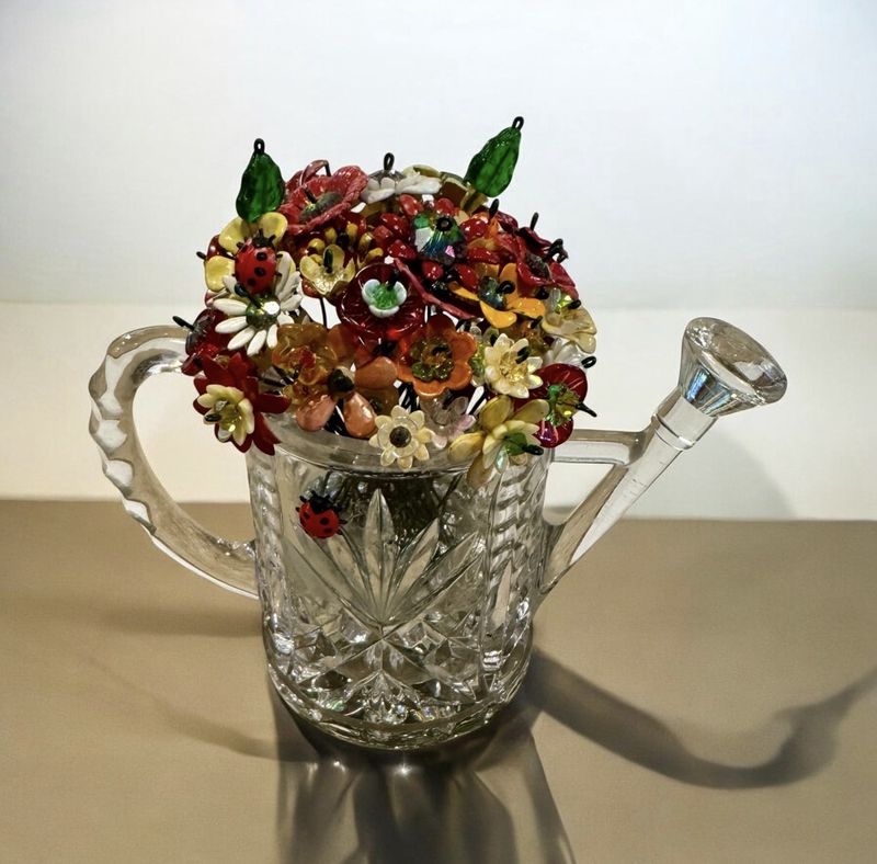 The Bling Lady Forever Flowers Red, Orange &amp; White in Watering Can