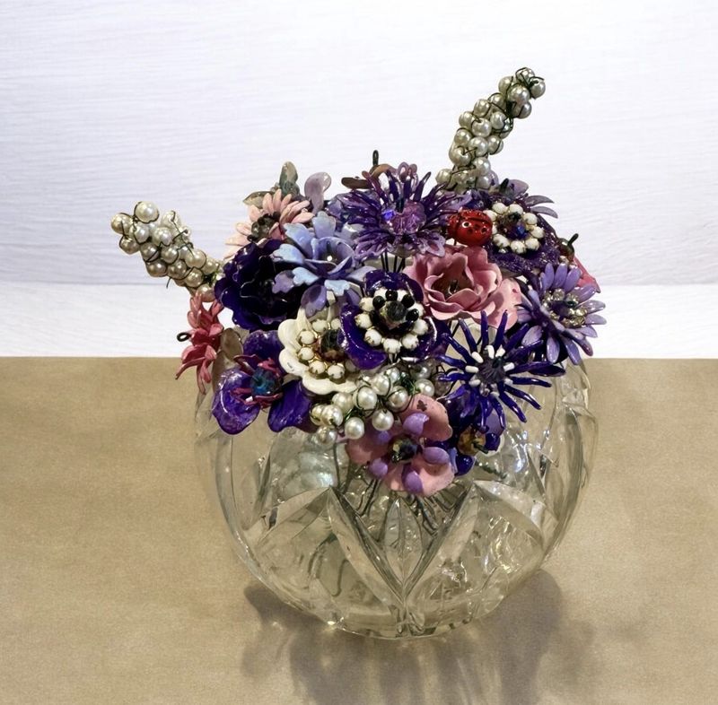 The Bling Lady Forever Flowers Purple, Pink &amp; Pearl in Large Clear Vase