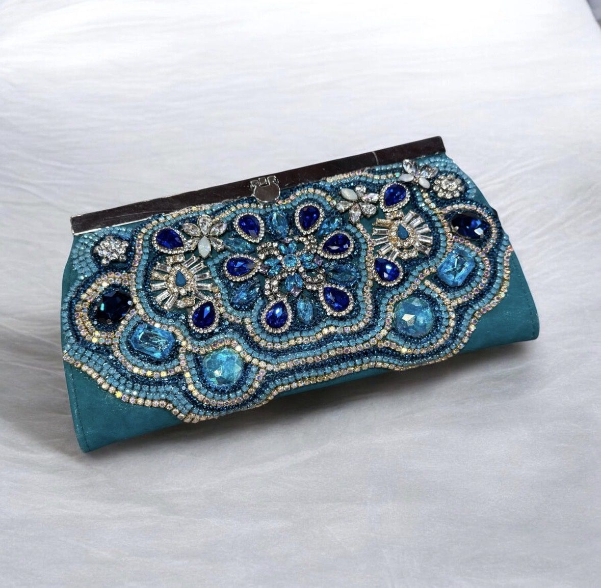 The Bling Lady Teal, Blue &amp; Silver Crystal Wallet/Clutch
