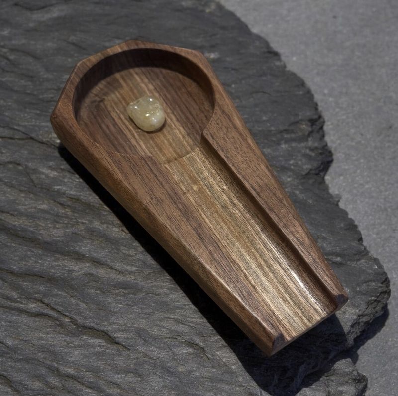 On The Edge Black Walnut Single Cigar Ashtray w/ White Stone