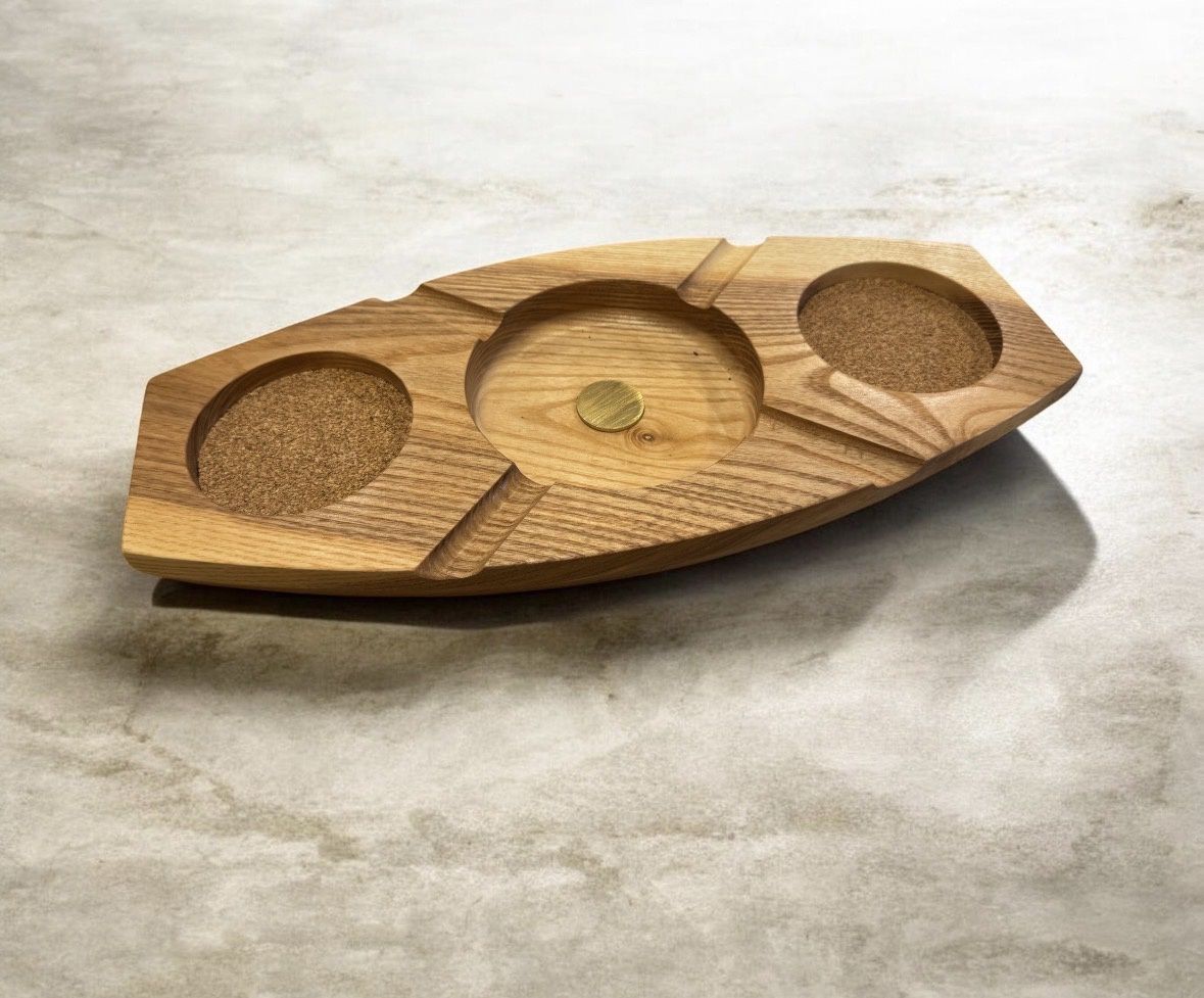 On The Edge Green Ash Cigar Ashtray w/ Double Coaster