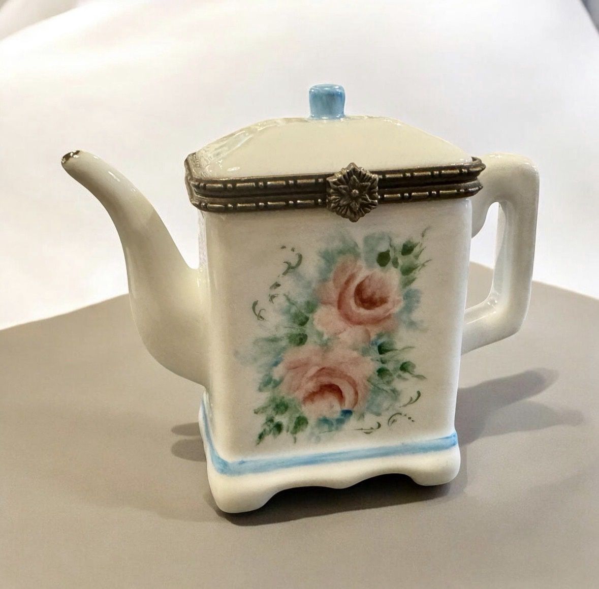 Ritz Porcelain Coffee Pot Trinket Box w/ Roses