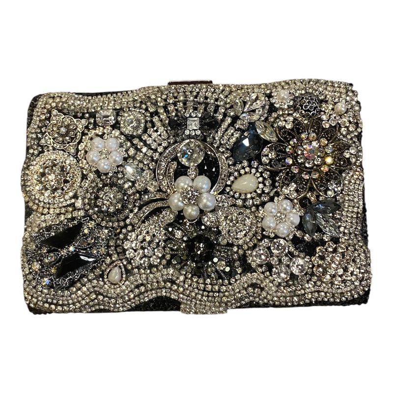 The Bling Lady Black Evening Bag w/ Pearl &amp; White Rhinestones